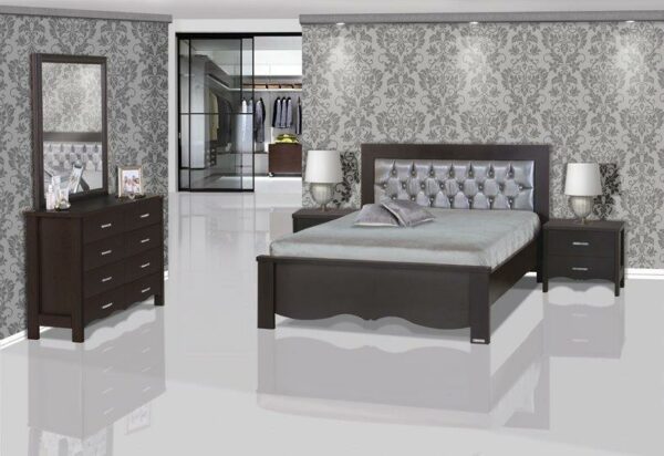 חדר שינה קומפלט מעוצב דגם ביונסה הכולל : מיטה זוגית  , 2 שידות , קומודה , ומראה.