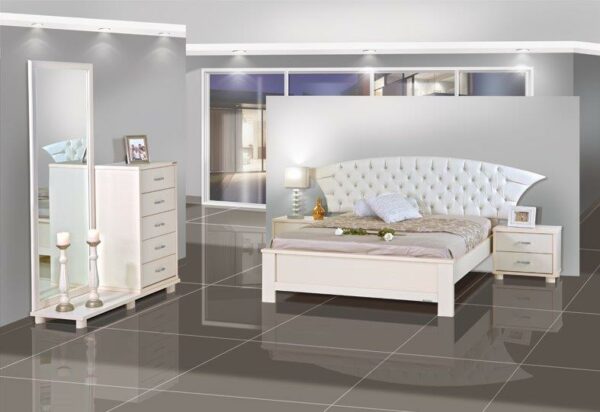 חדר שינה קומפלט מעוצב דגם הרמוניה הכולל : מיטה זוגית 140/190 , 2 שידות , קומודה , ומראה .