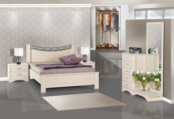 חדר שינה קומפלט דגם לואיז מעוצב הכולל : מיטה זוגית  140/190, 2 שידות , קומודה , ומראה .