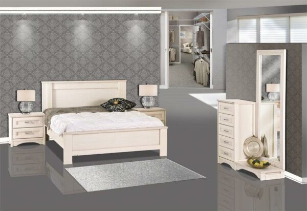 חדר שינה קומפלט מעוצב דגם לייף הכולל : מיטה זוגית  , 2 שידות , קומודה , ומראה.