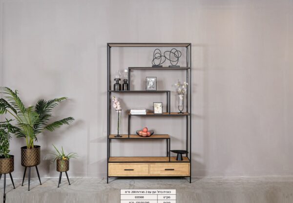 כוננית ברזל ועץ עם 2 מגירות 200 ס"מ