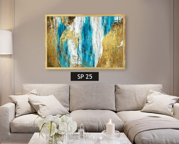 תמונה קנבס עם שילוב של כחול, זהב ולבן