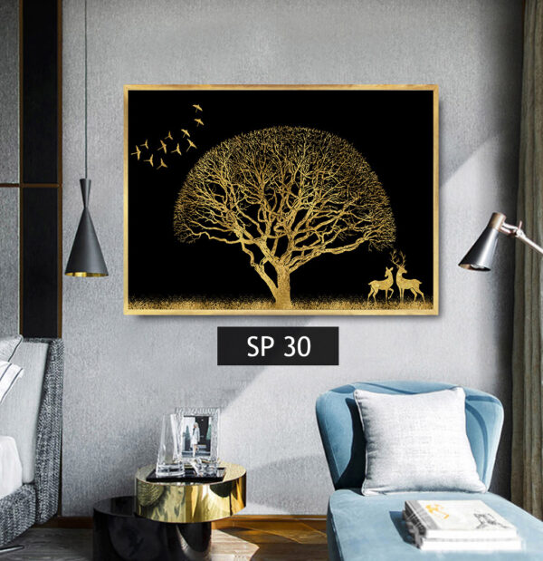 תמונת קנבס עץ מזהב על רקע שחור