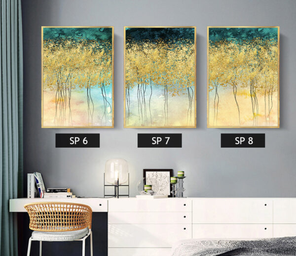 סט 3 תמונות קנבס עם עצים מוזהבים על רקע מיוחד