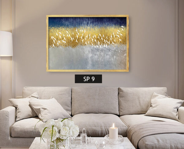 תמונה קנבס עם ציפורים לבנים על רקע עם משלל צבעים