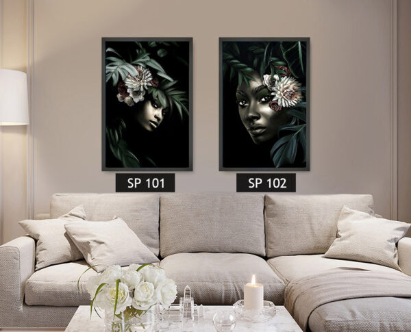 סט 2 תמונות קנבס אישה מסתתרת מאחורי עלים