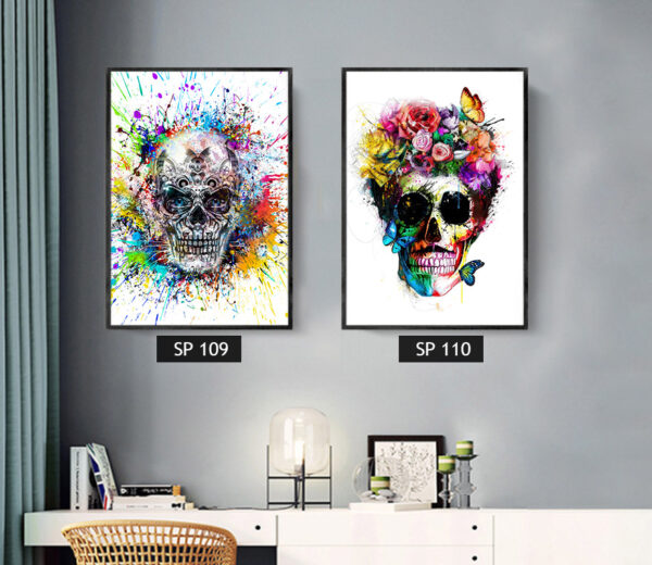 סט 2 תמונות קנבס גולגולת עם משלל צבעים