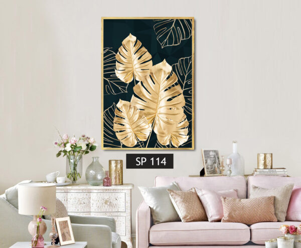 תמונת קנבס עלים מזהב על רקע שחור SP 114