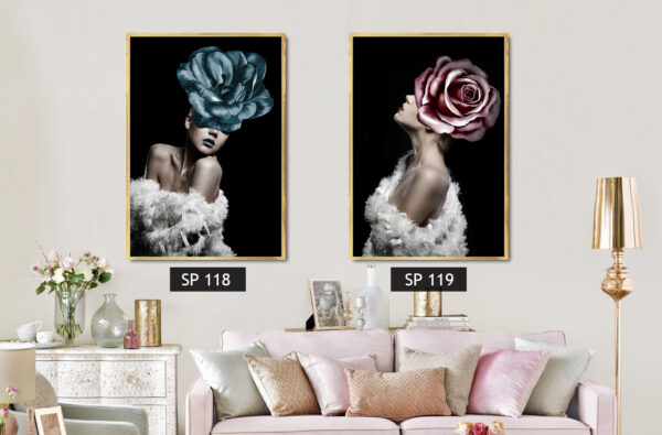 סט 2 תמונות קנבס אישה עם פרח