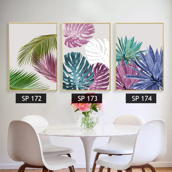 סט 3 תמונות קנבס עלים בשלל צבעים