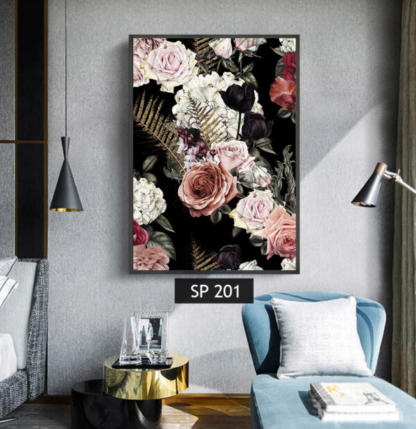 תמונת קנבס פרחים על רקע שחור SP 201
