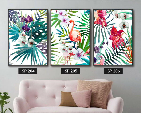 סט 3 תמונות קנבס עלים במגוון צבעים
