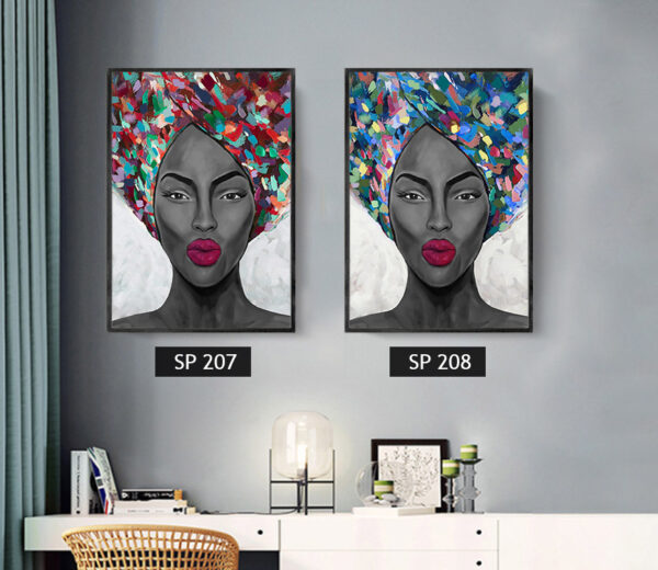 סט 2 תמונות קנבס אישה עם כיסוי ראש בשלל צבעים