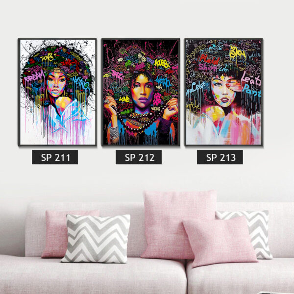 סט 3 תמונות קנבס אישה צבעונית