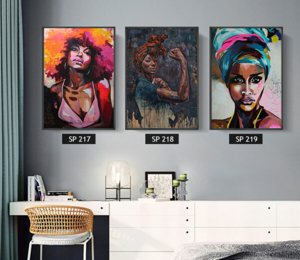 סט 3 תמונות קנבס אישה צבעונית