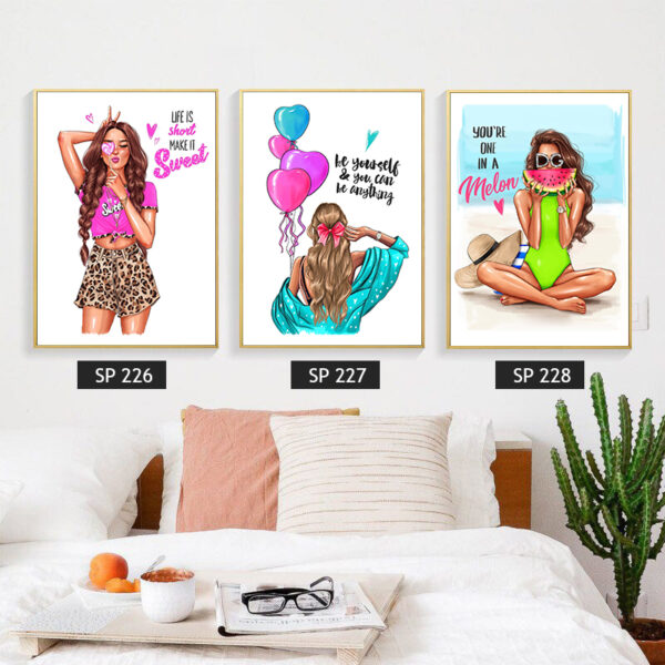 סט 3 תמונות קנבס אישה צבעונית