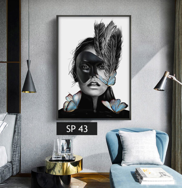 תמונת קנבס אישה עם חצי מסכה ופרפרים SP43