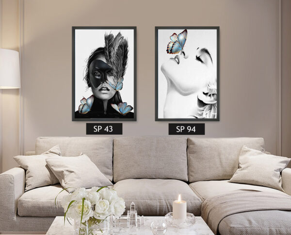 סט 2 תמונות קנבס אישה עם פרפרים