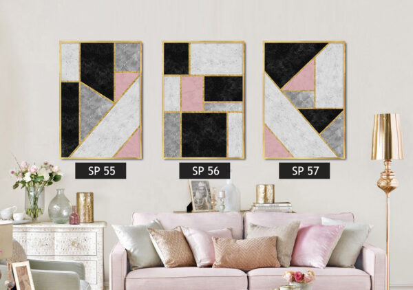 סט 3 תמונות קנבס של צורות עם 4 צבעים