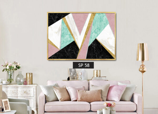 תמונת קנבס של צורות בצבעים טורקיז, לבן, שחור, ורוד SP 58