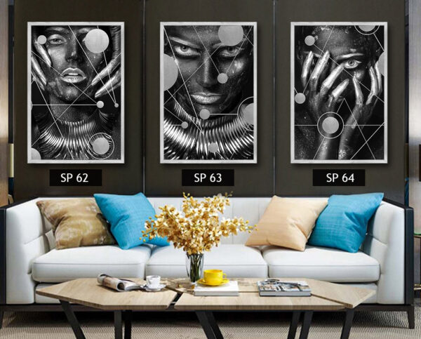 סט 3 תמונות קנבס אישה בשחור לבן