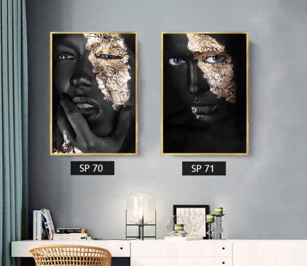 סט 2 תמונות קנבס אישה בצבע שחור וזהב