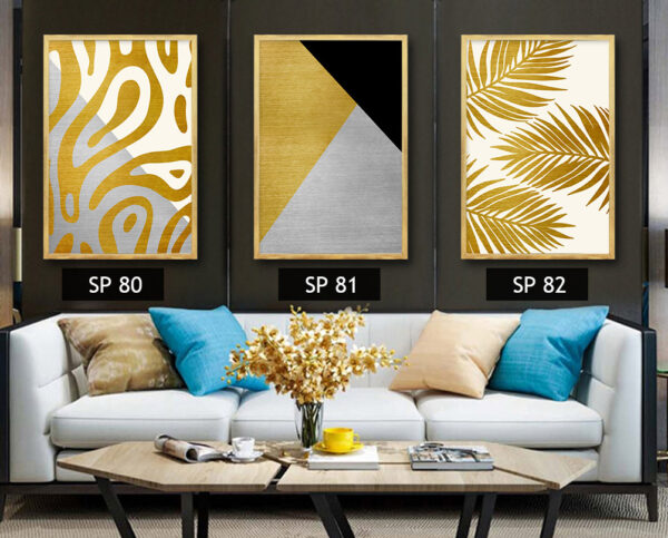 סט 3 תמונות צורות בצבעים שחור, אפור, לבן, זהב