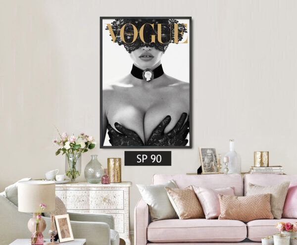 תמונת קנבס אישה בשחור לבן עם כיתוב בצבע זהב SP 90