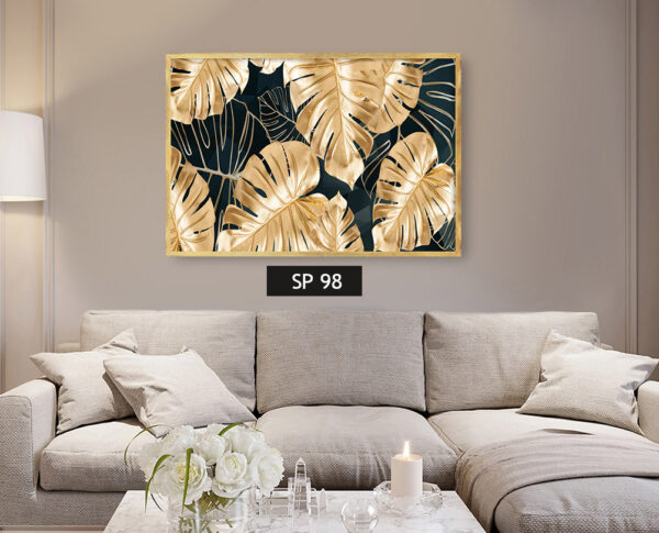 תמונת קנבס עלים צבע זהב על רקע שחור SP 98