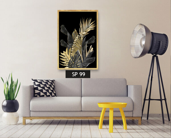 תמונת קנבס עלים בצבע זהב על רקע שחור SP 99