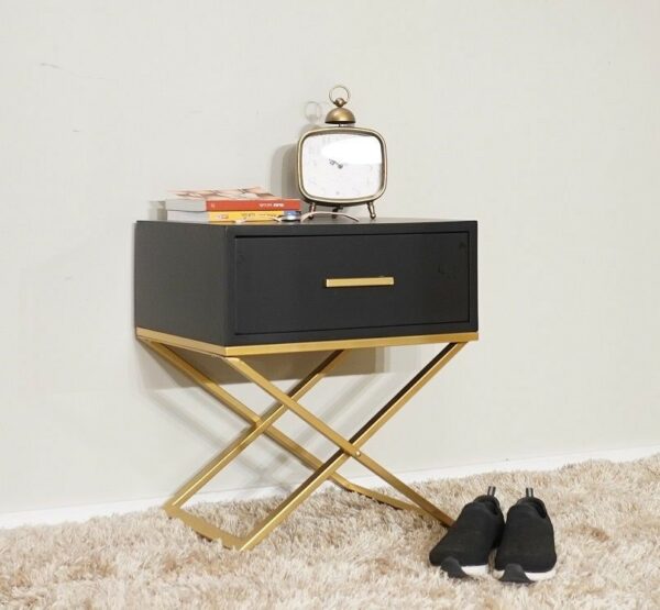 שידה שחורה מגירה ורגלי איקס זהב