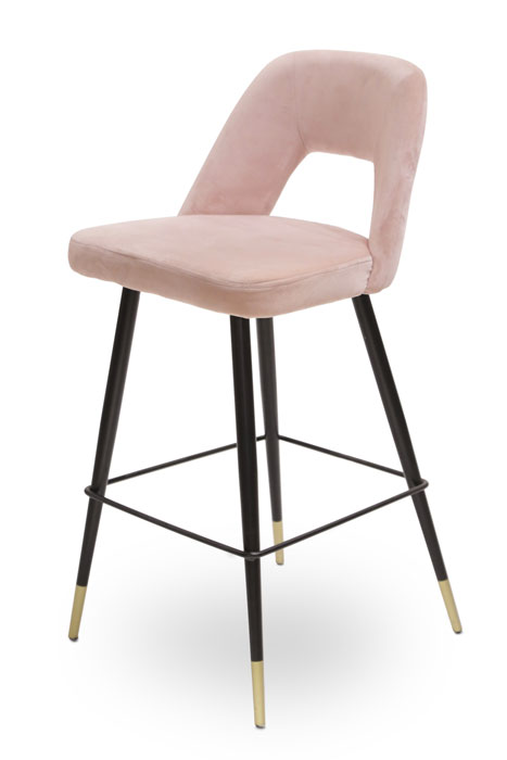 כסא בר קטיפה ורוד רגלי מתכת זהב ADAGIO בצבע ורוד במידות 42X47X65