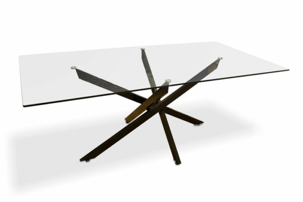 שולחן אוכל מתכת בצבע שחור זכוכית שקופה