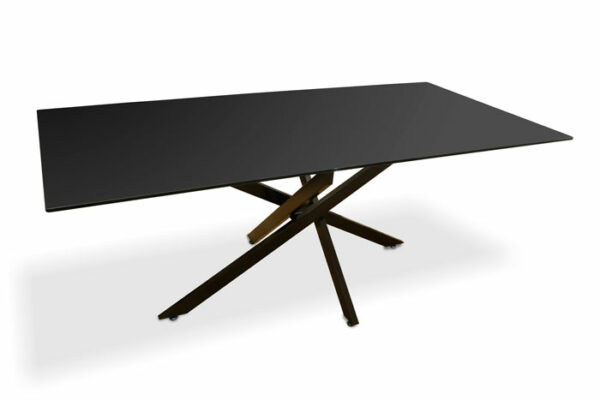 שולחן אוכל מתכת בצבע שחור זכוכית כהה