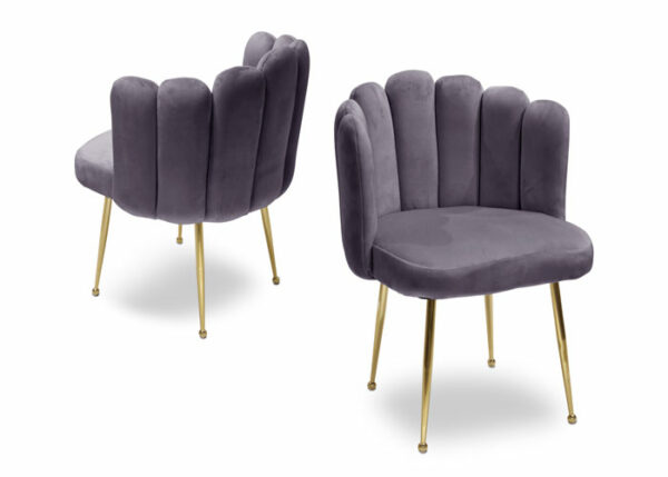 כורסת קטיפה אפורה רגלים בציפוי זהב בגודל H85/39-64X53 בצבע אפור