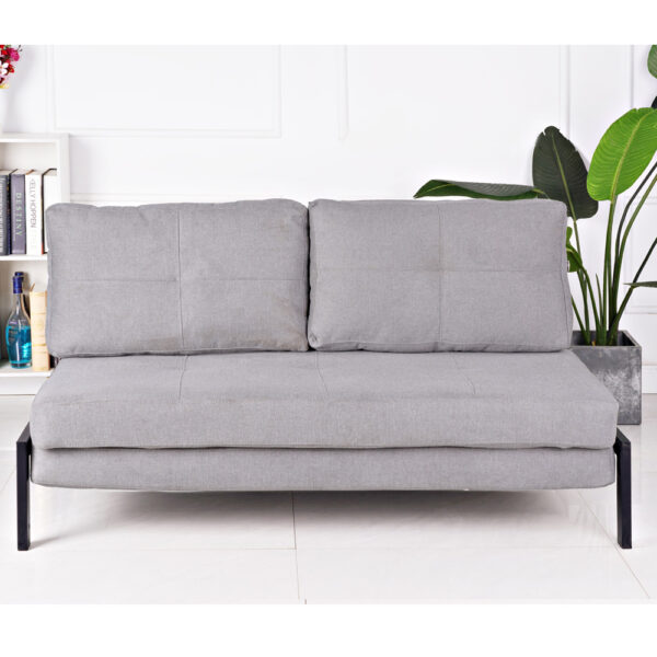 ספה מעוצבת מרופדת בד רחיץ ונפתחת למיטה זוגית דגם דריה-אפור בהיר