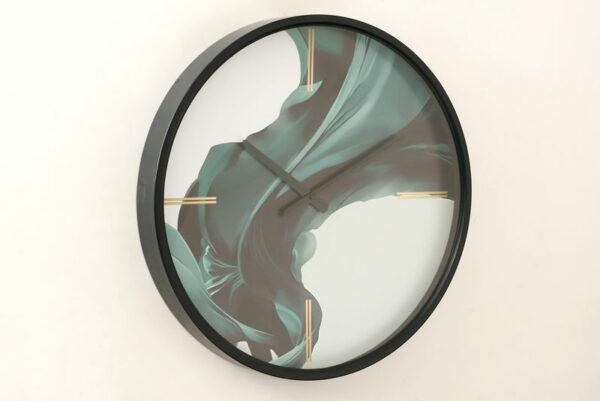 שעון קיר FONTAINE בצבע שחור טורקיז במידות 50X50X5.5