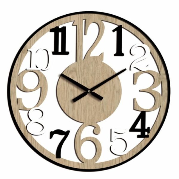 שעון קיר מתכת עץ MANLOLAL בגודל 80X80X5
