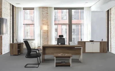 שולחן עבודה דגם לני אורך 160 ס``מ - גוון עץ כהה בשילוב צבע קרם