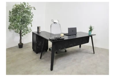 שולחן משרדי עם שלוחה רוחב 160 ס``מ דגם לני צבע שיש שחור