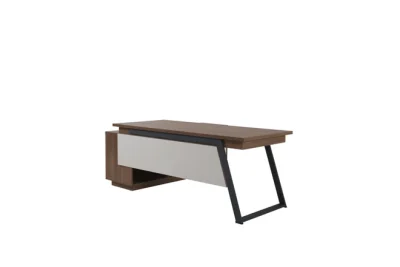 שולחן עבודה דגם פליקס כולל הרחבה 160 ס``מ צבע עץ כהה סינר לבן