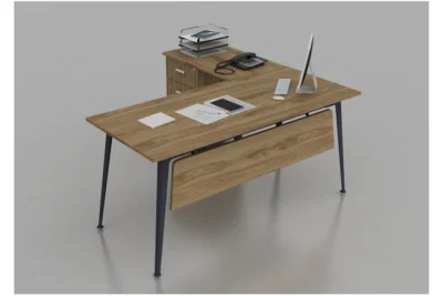שולחן משרדי עם שלוחה רוחב 120 ס``מ דגם אלון צבע עץ כהה