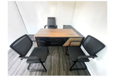 שולחן משרדי עם שלוחה 160 ס``מ לוקה צבע עץ כהה ושחור