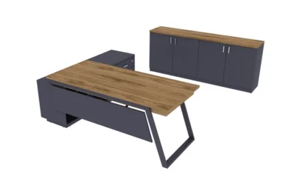 שולחן עבודה דגם פליקס כולל הרחבה 180 ס``מ צבע עץ כהה /אפור גרפיט