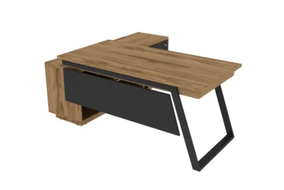 שולחן עבודה דגם פליקס כולל הרחבה 160 ס``מ צבע עץ כהה סינר שחור