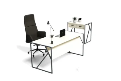 סט שולחן משרדי מגי + ארונית צדדית לבן