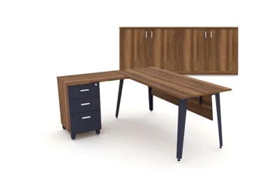 סט שולחן משרדי דגם ברק+ כוננית 4 דלתות גוון עץ ככה