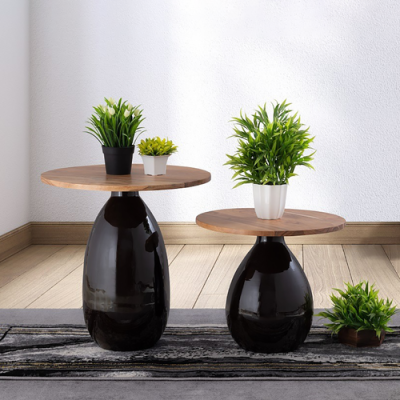 סט 2 שולחנות אקציה בסיס עגול