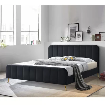 מיטה זוגית מרופדת בד קטיפתי עם רגלי זהב דגם אריה