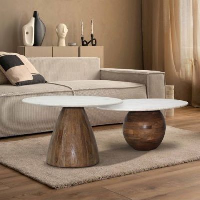 סט 2 שולחנות שיש לבן בסיס